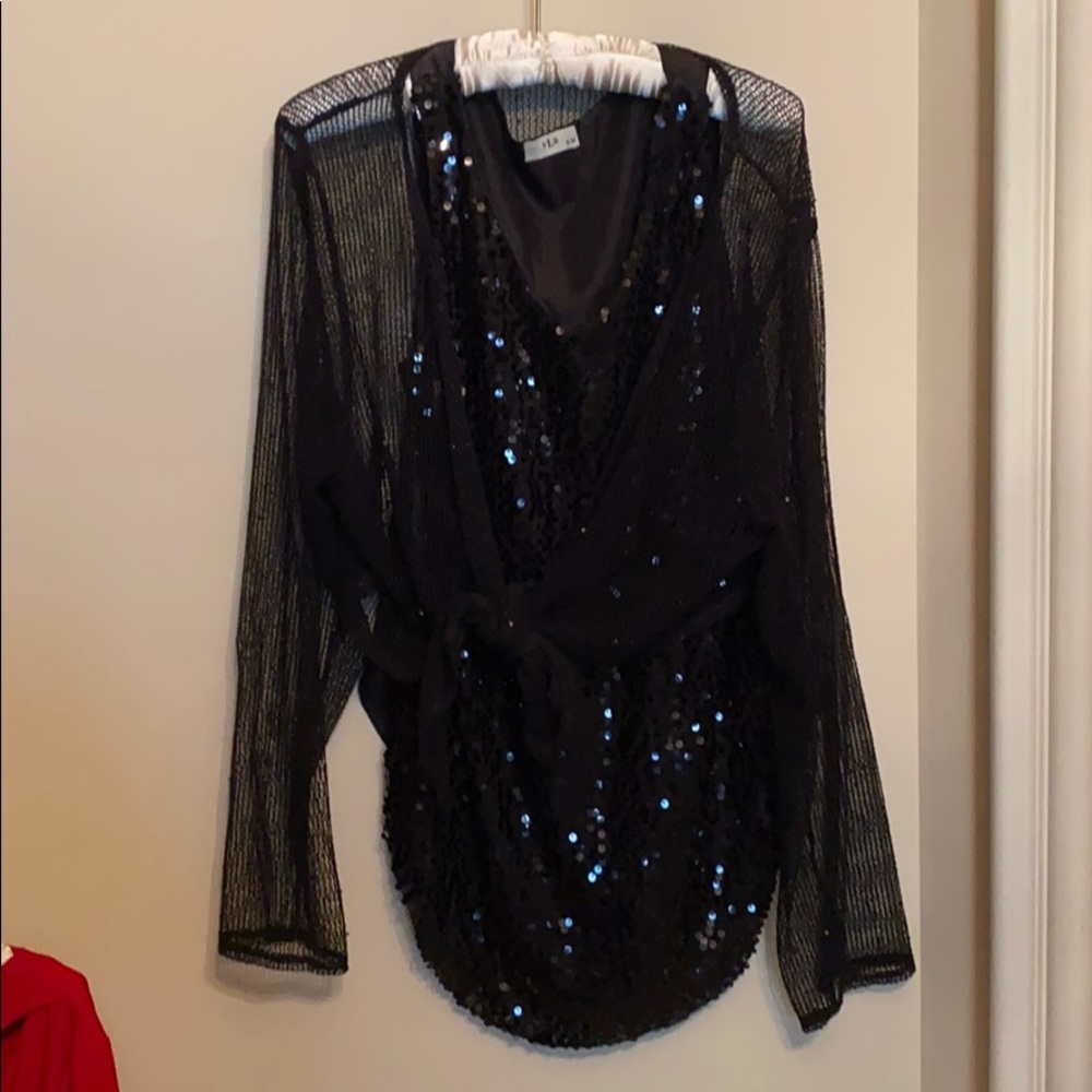 Black Sequin Tank Top and Black Sheer Cover